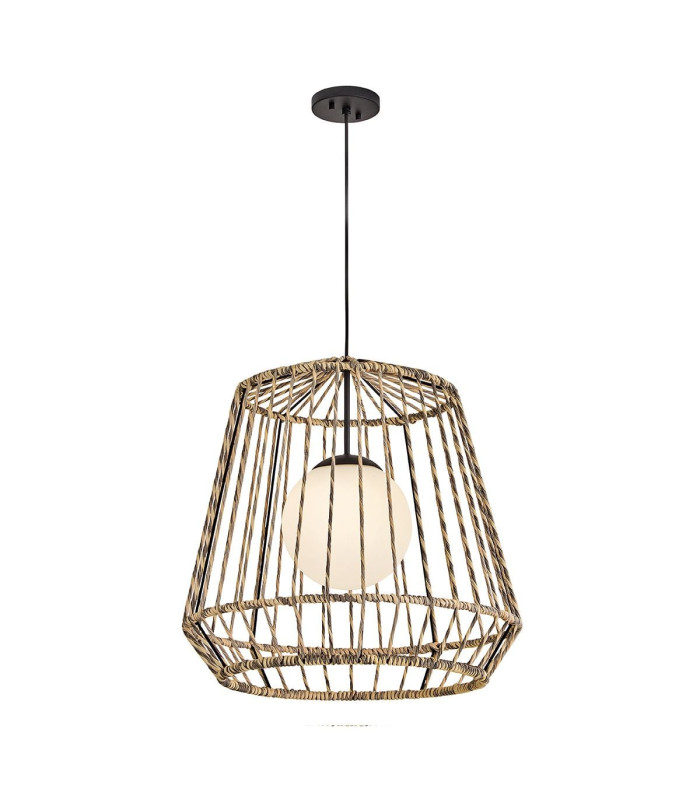 Arlen Large Outdoor Pendant Light Black & Rattan IP44-9