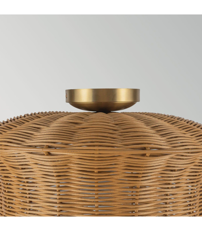 Kai Flush Ceiling Light Brushed Gold & Rattan-4