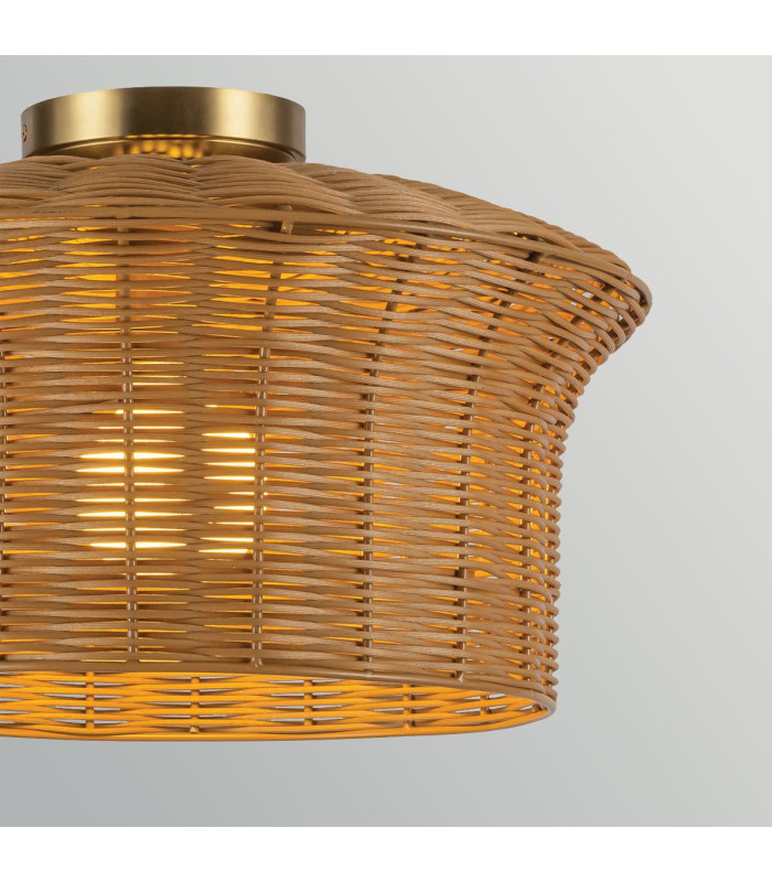 Kai Flush Ceiling Light Brushed Gold & Rattan-5