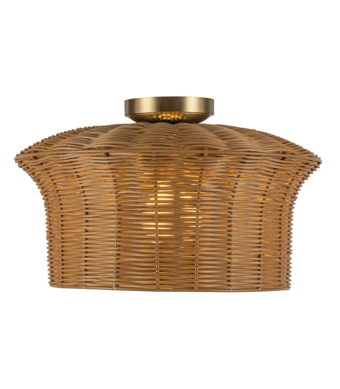 Kai Flush Ceiling Light Brushed Gold & Rattan-7