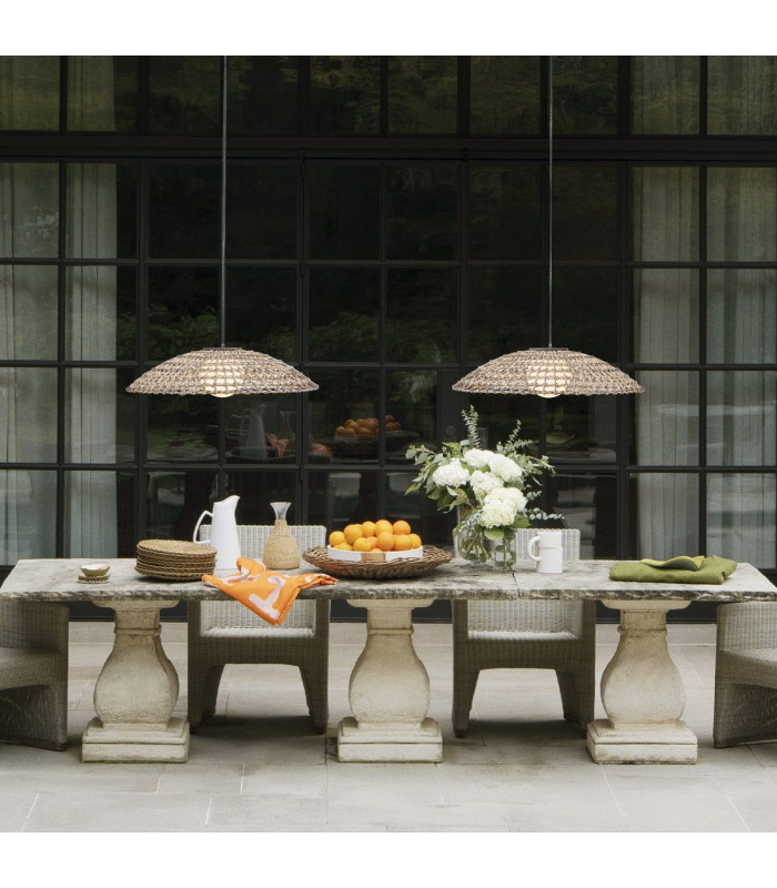 Arlen X-Large Outdoor Pendant Light Black & Rattan IP44-4