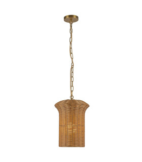 Kai Small Pendant Light Brushed Gold & Rattan-1