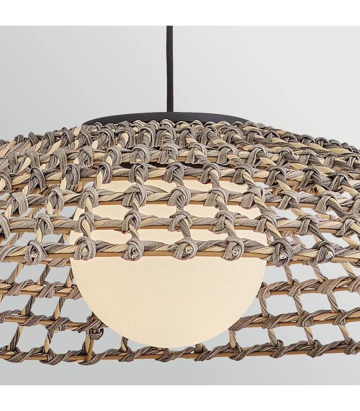 Arlen X-Large Outdoor Pendant Light Black & Rattan IP44-9