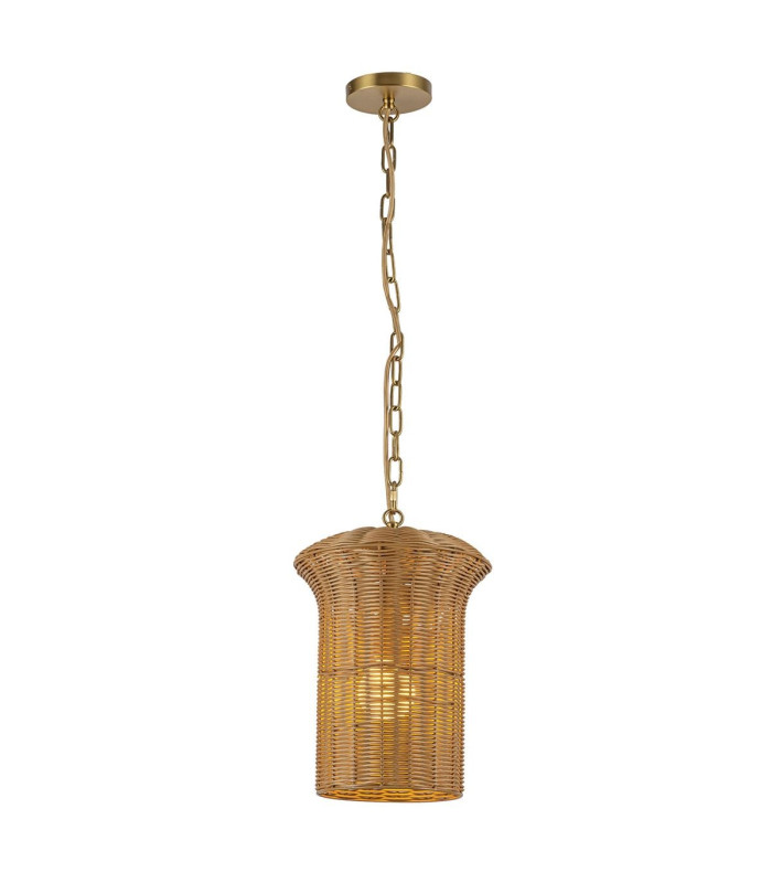Kai Small Pendant Light Brushed Gold & Rattan-7