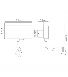 Wall Light Rectangular 2 x 3W LED 3000K, 470lm, Switched Matte Black - 2