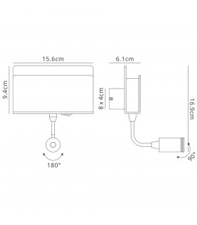 Wall Light Rectangular 2 x 3W LED 3000K, 470lm, Switched White - 2