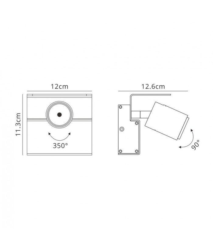 Surface Mounted Spotlight , Wall Light 1 x 7W LED 3000K, 500lm, Matt White , Black - 2