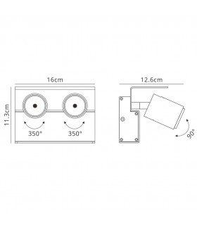 Surface Mounted Spotlight , Wall Light 2 x 7W LED 3000K, 960lm, Matt White , Black - 2