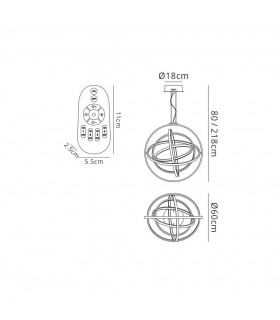 Ceiling Pendant Round 60cm, 4 Ring, 90W LED 3000K, 3250lm, RF Remote Control White - 2