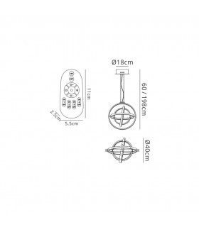 Ceiling Pendant Round 40cm, 3 Ring, 54W LED 3000K, 2000lm, RF Remote Control White - 2