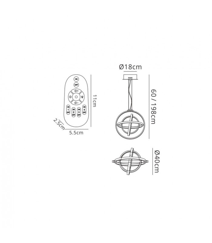 Ceiling Pendant Round 40cm, 3 Ring, 54W LED 3000K, 2000lm, RF Remote Control White - 2