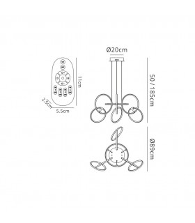 Ceiling Pendant 89cm Diameter, 7 Ring, 81W LED 3000K, 3500lm, Chrome, RF Remote Control3yrs Warranty - 2