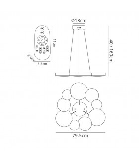 Ceiling Pendant 80cm Diameter 76W LED 3000K, 3700lm, RF Remote Control White - 2