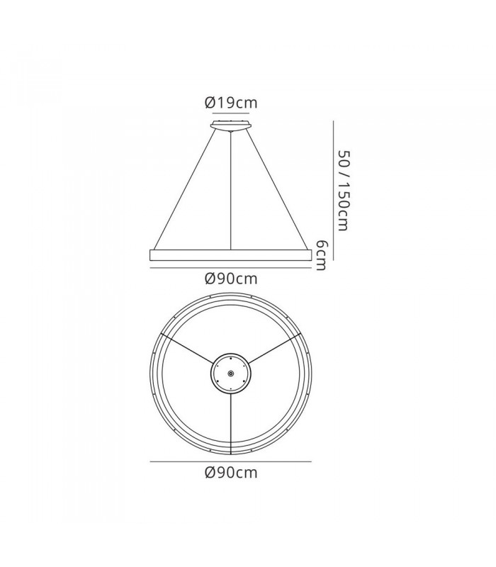 Dimmable Ring Ceiling Pendant 90cm Round 60W LED 3000K, 4200lm, White - 2