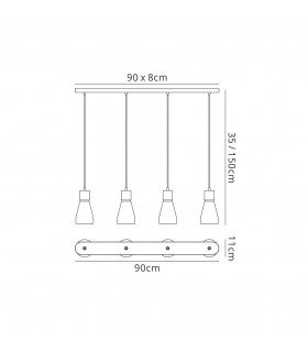 Linear Ceiling Pendant 4L 4 x E27 Max 40W, White, Black - 2