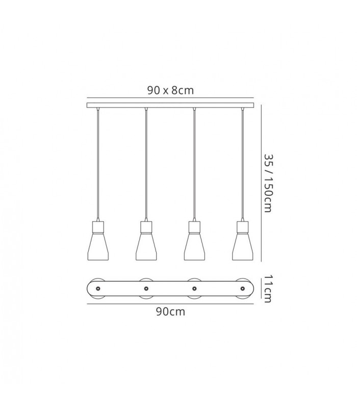 Linear Ceiling Pendant 4L 4 x E27 Max 40W, White, Black - 2