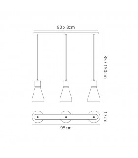 Linear Ceiling Pendant 3L 3 x E27 Max 40W, White, Black - 2