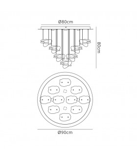Ceiling Cluster Pendant 90cm Round 10 + 4 Lights 60W + 20W LED 3000K, 6560lm, Chrome - 2