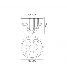 Ceiling Cluster Pendant 75cm Round 7 + 4 Lights 42W + 20W LED 3000K, 5080lm, Chrome - 2
