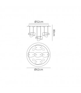 Ceiling Cluster Pendant 62cm Round 5 + 4 Lights 30W + 20W LED 3000K, 4000lm, Chrome - 2