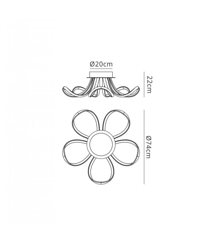 Ceiling 74cm Round 5 Looped Arms 60W LED 3000K, 4800lm, Dimmable Silver, Frosted Acrylic, Polished Chrome - 2