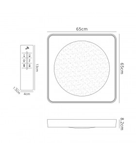 Flush Ceiling Light 65cm Square 40W LED 3000-6500K Tuneable, 3200lm, Remote Control Chrome, Acrylic - 2
