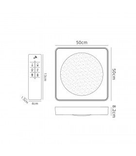 Flush Ceiling Light 50cm Square 24W LED 3000-6500K Tuneable, 1920lm, Remote Control Chrome, Acrylic - 2