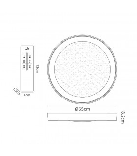 Flush Ceiling Light 65cm Round 40W LED 3000-6500K Tuneable, 3200lm, Remote Control Chrome, Acrylic - 2