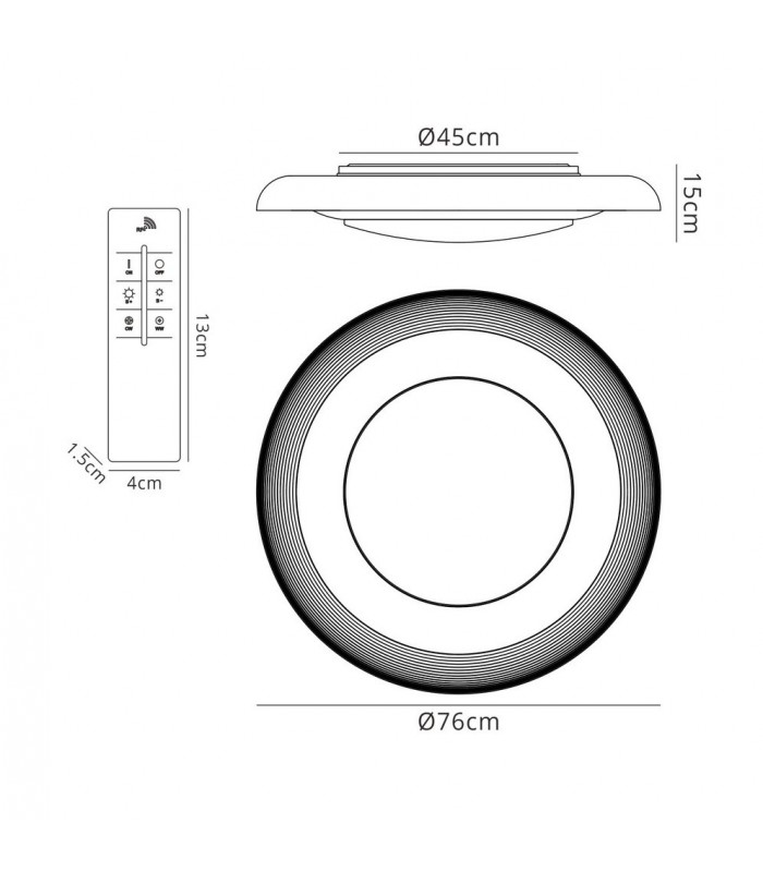 Flush Ceiling Light 76cm Round 40W LED 3000-6500K Tuneable, 3200lm, Remote Control White - 2