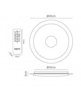 Flush Ceiling Light  45cm Round 18W LED 2700-6500K Tuneable, 1680lm, Remote Control White, Diamond - 2