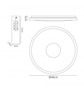 Flush Ceiling Light 48cm Round 40W LED 3000-6500K Tuneable, 3200lm, Remote Control Chrome, Acrylic - 2