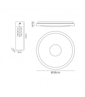 Flush Ceiling Light 38cm Round 18W LED 3000-6500K Tuneable, 1680lm, Remote Control Chrome, Acrylic - 2