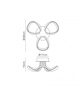 Semi Flush Ceiling Light 74cm Round 5 Looped Arms 60W LED 2800K, 4800lm, Dimmable, White, Frosted Acrylic - 2