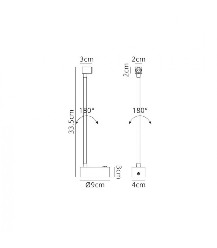 Wall Lamp , Reader 1L 3W LED Square Head Spot, 3000K, 135lm, Round Base Matt White - 2