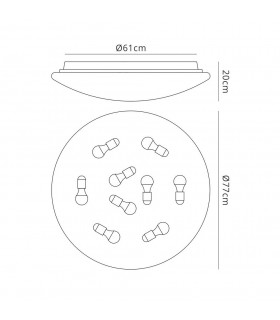 Ceiling, Wall Round 77cm, 9 x E27 (Max 20W), White Acrylic - 2