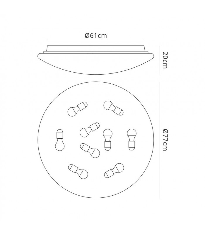 Ceiling, Wall Round 77cm, 9 x E27 (Max 20W), White Acrylic - 2