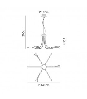Semi Flush Ceiling Light 140cm, 80W LED, 3000K, 6400lm Dimmable, Silver Chrome - 2
