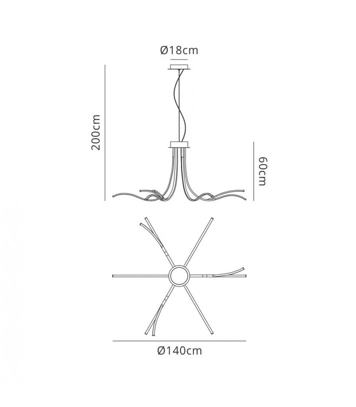 Semi Flush Ceiling Light 140cm, 80W LED, 3000K, 6400lm Dimmable, Silver Chrome - 2
