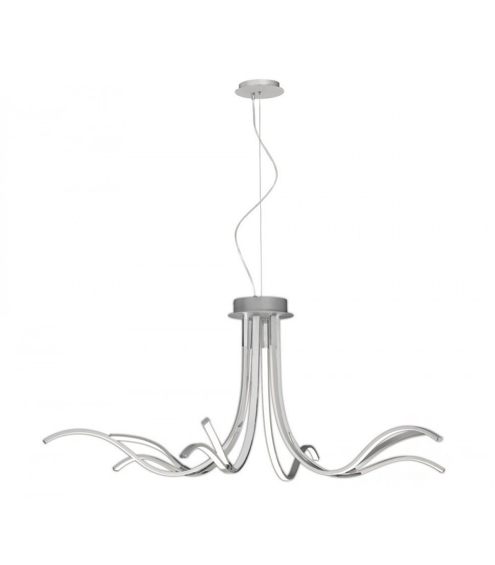Semi Flush Ceiling Light 140cm, 80W LED, 3000K, 6400lm Dimmable, Silver Chrome - 3