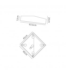 Flush Ceiling Light 45cm Square, 5 x E27 (Max 20W), Silver, IP44 - 2
