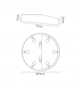 Flush Ceiling Light 70cm Round, 8 x E27 (Max 20W), White, IP44 - 2