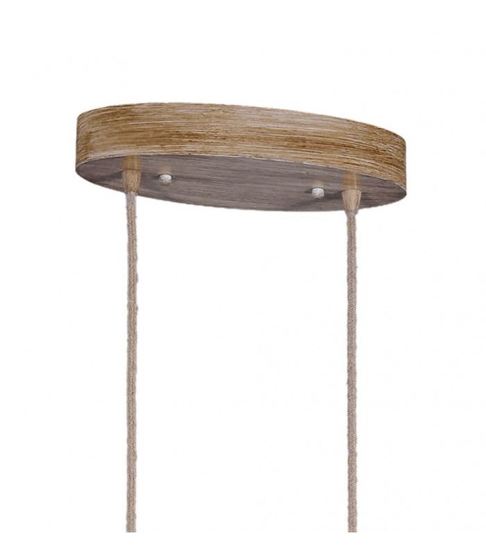 Ceiling Pendant 2 x E27 (Max 40W), Imitation Wood, Linen Shade - 3