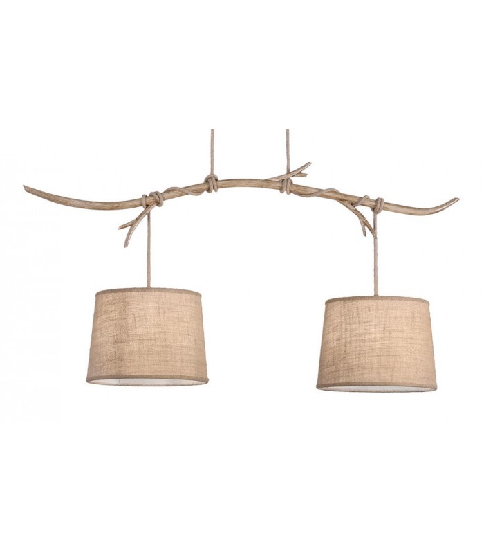 Ceiling Pendant 2 x E27 (Max 40W), Imitation Wood, Linen Shade - 4