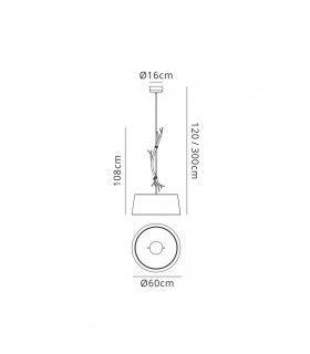 Ceiling Pendant 60cm Round, 1 x E27 (Max 40W), Imitation Wood, Linen Shade - 2