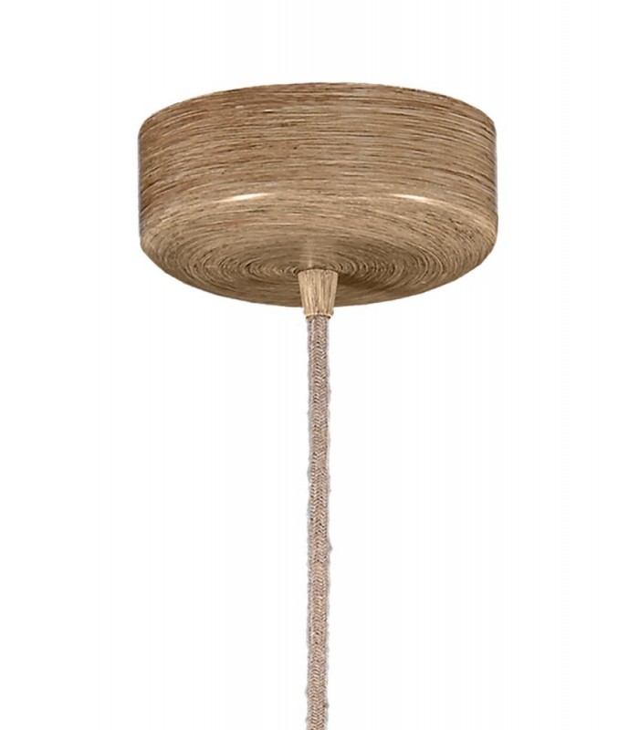 Ceiling Pendant 60cm Round, 1 x E27 (Max 40W), Imitation Wood, Linen Shade - 3