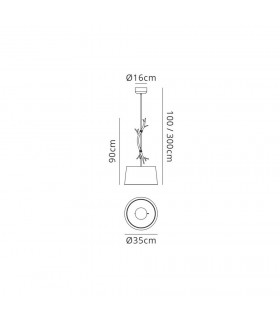 Ceiling Pendant 35cm Round, 1 x E27 (Max 40W), Imitation Wood, Linen Shade - 2