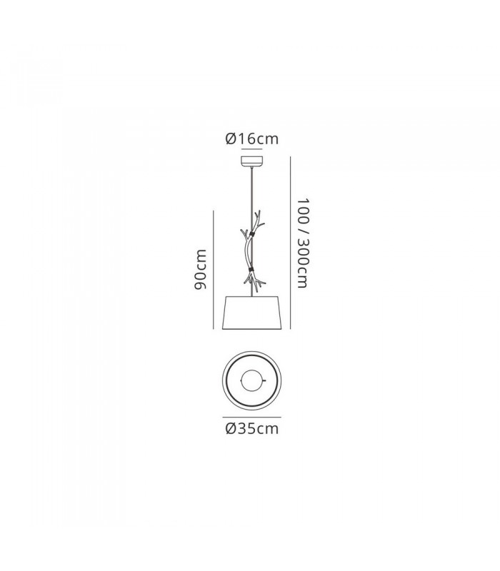 Ceiling Pendant 35cm Round, 1 x E27 (Max 40W), Imitation Wood, Linen Shade - 2