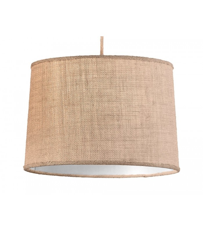 Ceiling Pendant 35cm Round, 1 x E27 (Max 40W), Imitation Wood, Linen Shade - 4