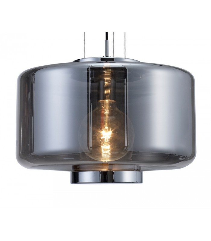 Ceiling Pendant 40cm Round, 1 x E27 (Max 40W), Chrome , Ash Grey Glass - 6