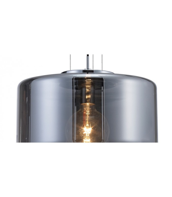 Ceiling Pendant 40cm Round, 1 x E27 (Max 40W), Chrome , Ash Grey Glass - 8